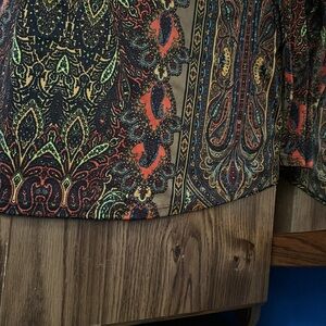 New Directions Long Sleeves Paisley Print Blouse Tunic Brown Orange Gold Large L
